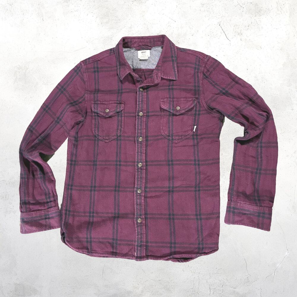 🛹 Vans Burgundy Plaid Flannel Button Up Shirt Skater Style Fall Flannel Medium